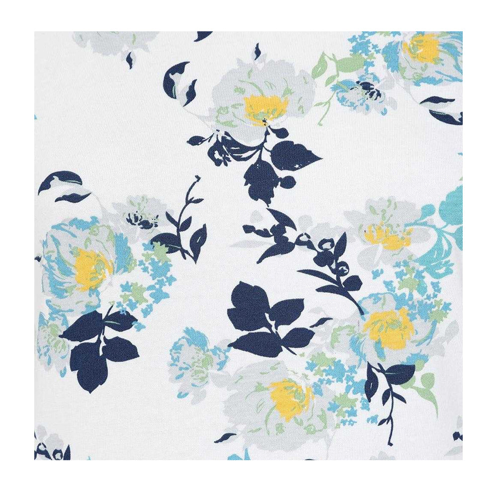 White-Blue-Green - Side - Lazy Jacks Womens-Ladies Fleur Printed Cotton Slub T-Shirt