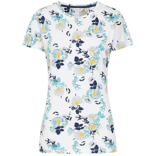 White-Blue-Green - Front - Lazy Jacks Womens-Ladies Fleur Printed Cotton Slub T-Shirt