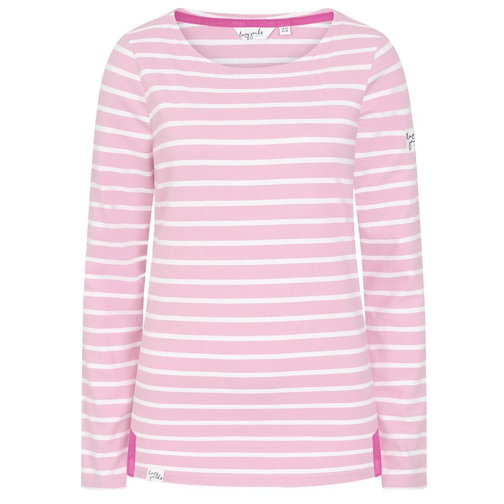 Pink - Front - Lazy Jacks Womens-Ladies Breton Long-Sleeved Top