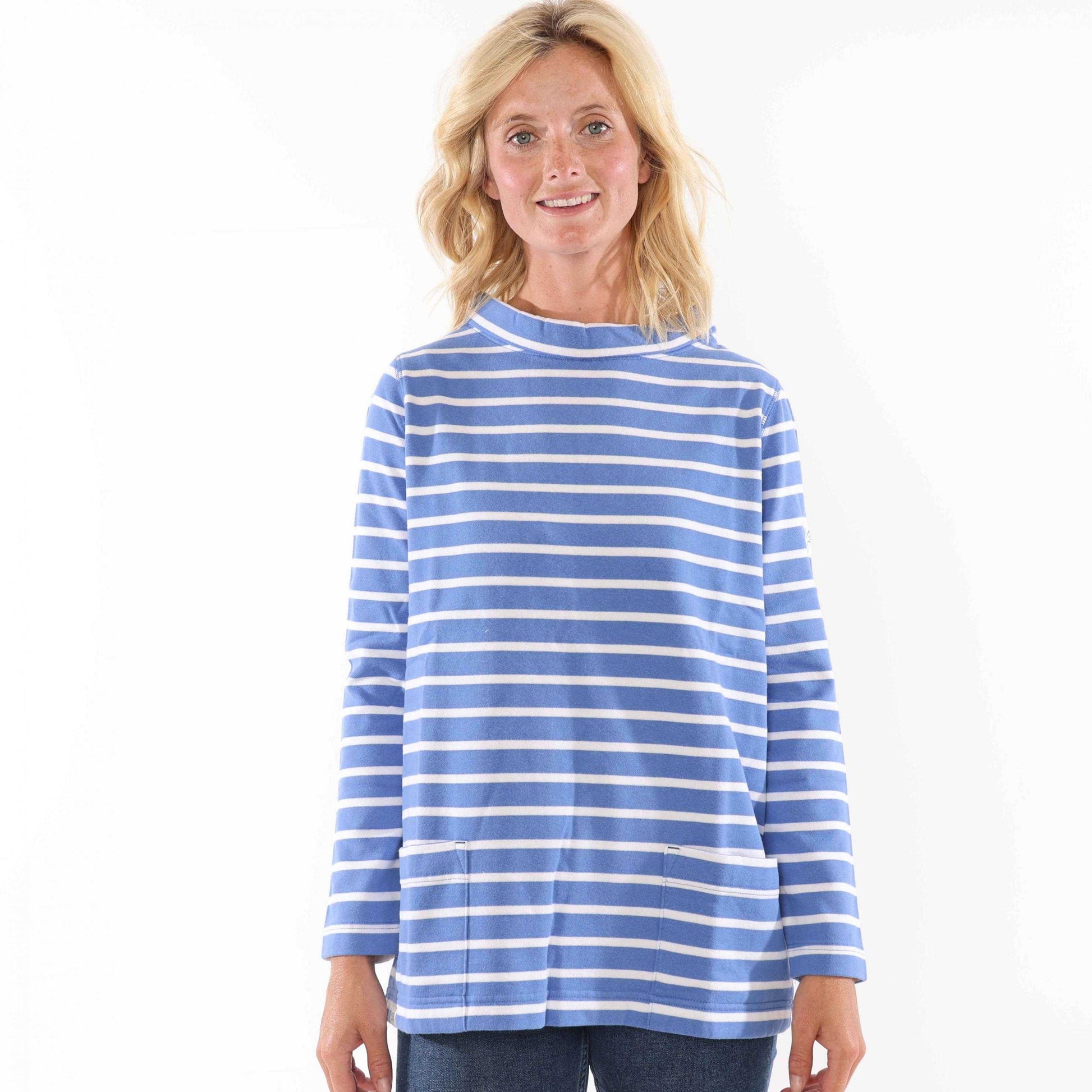 Sapphire - Pack Shot - Lazy Jacks Womens-Ladies Striped Roll Neck Sweatshirt