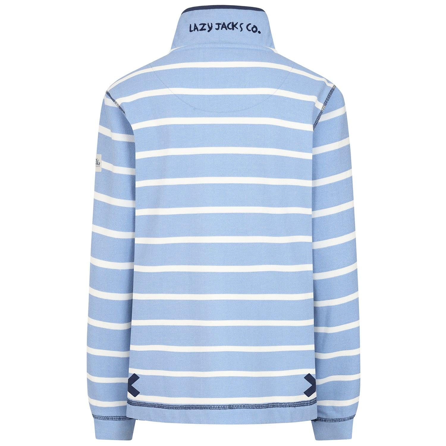 Sky - Back - Lazy Jacks Womens-Ladies Pique Button Neck Sweatshirt