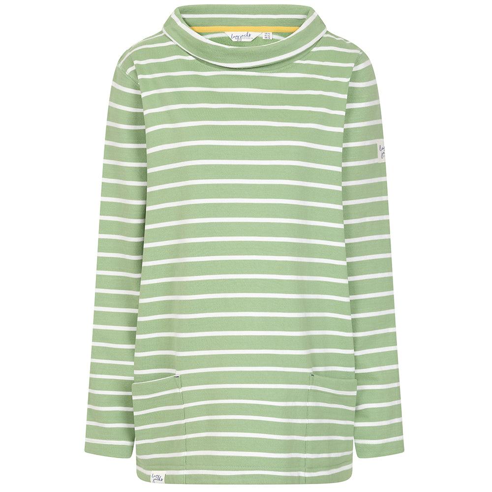 Grass Green - Front - Lazy Jacks Womens-Ladies Striped Roll Neck Sweatshirt