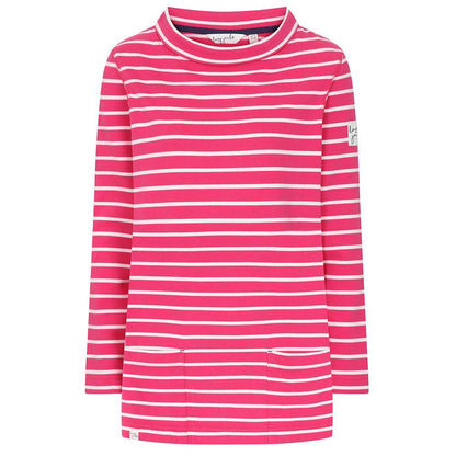 Lipstick Pink - Front - Lazy Jacks Womens-Ladies Striped Roll Neck Sweatshirt