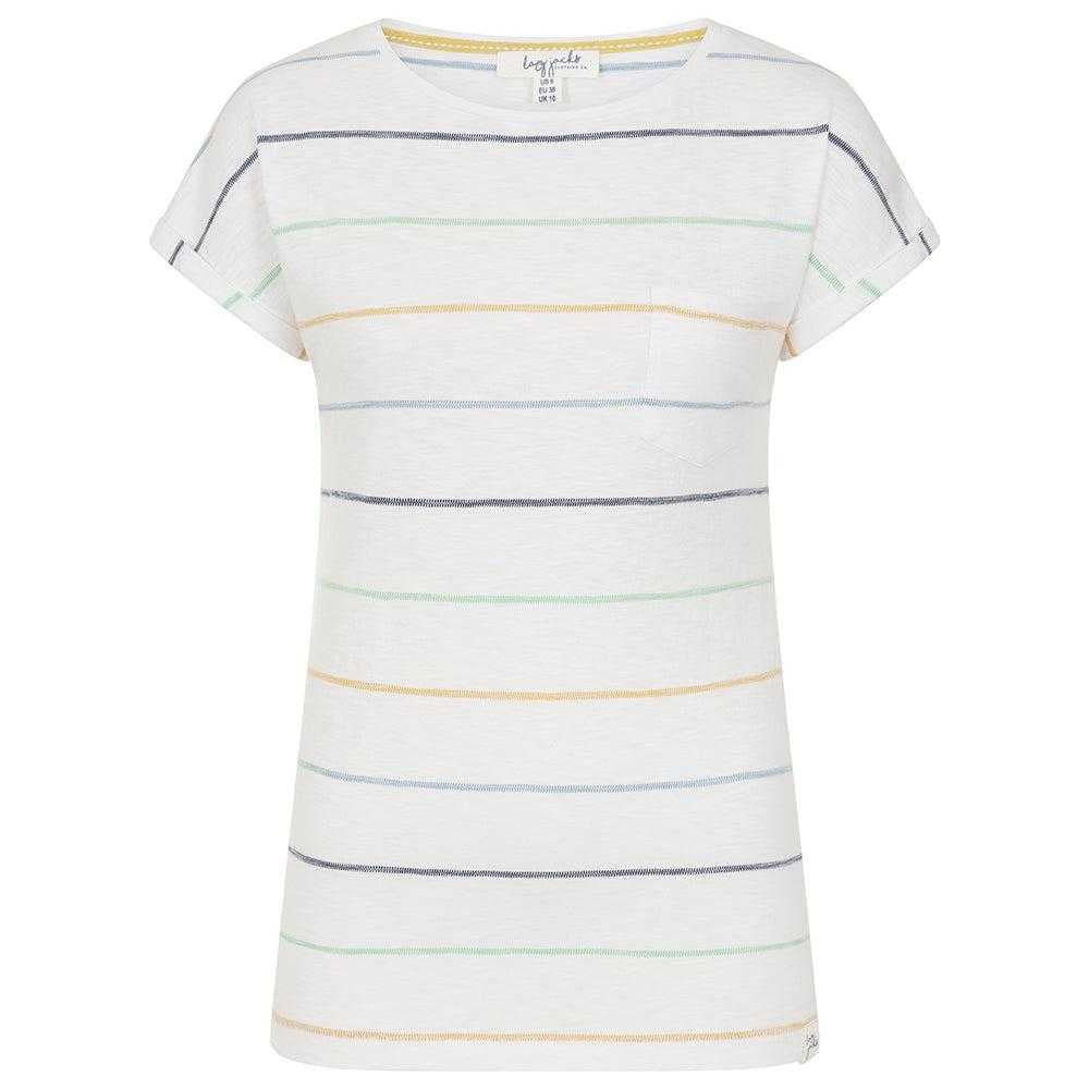 White-Green - Front - Lazy Jacks Womens-Ladies Striped Textured T-Shirt