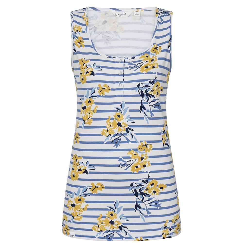 Blue-White - Front - Lazy Jacks Womens-Ladies Meadow Floral Stripes Vest Top