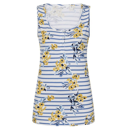 White-Blue-Yellow - Front - Lazy Jacks Womens-Ladies Meadow Floral Stripes Vest Top