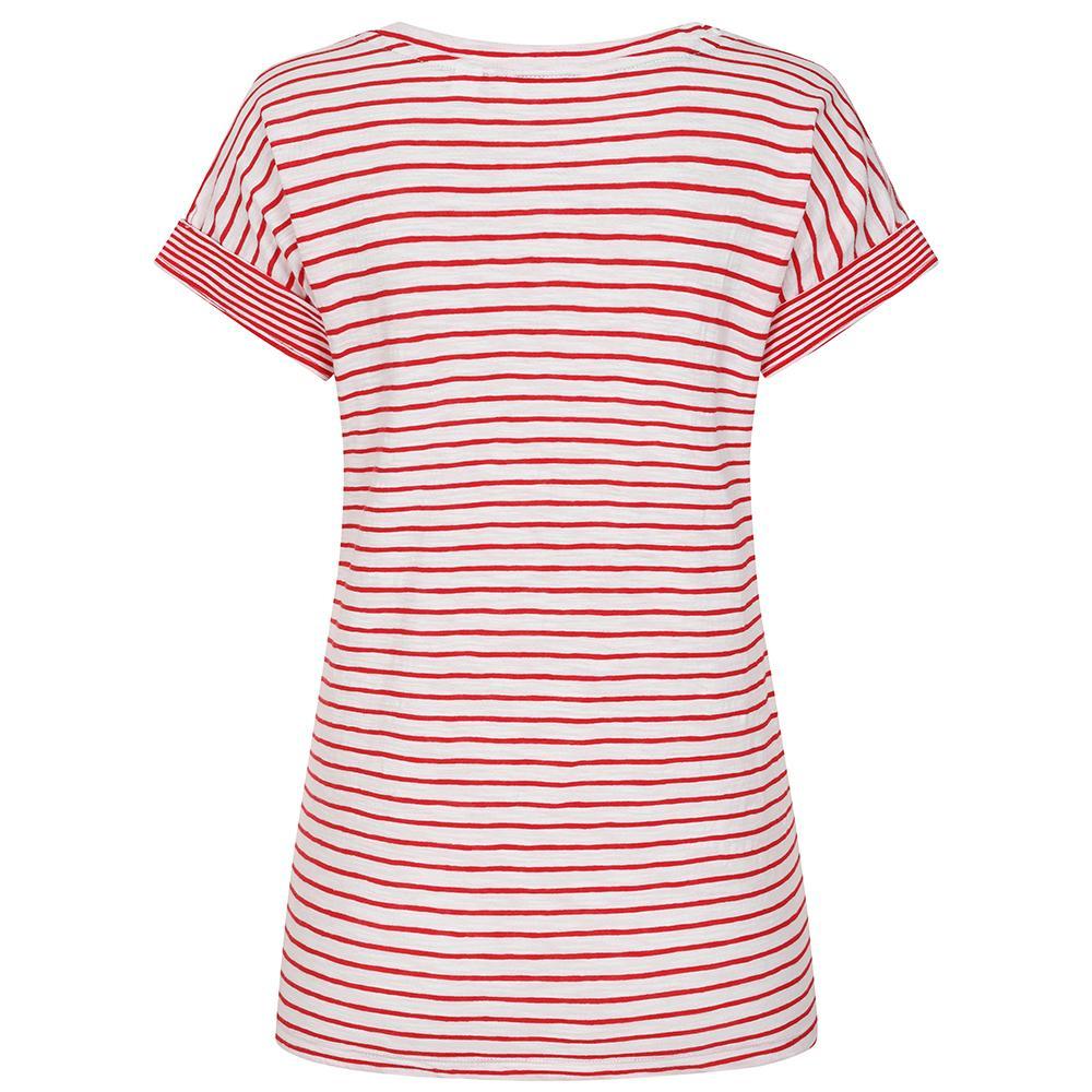 Red - Back - Lazy Jacks Womens-Ladies Striped Roll Sleeve T-Shirt