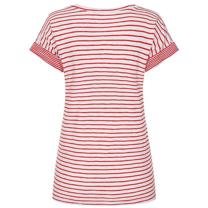 Red - Back - Lazy Jacks Womens-Ladies Striped Roll Sleeve T-Shirt