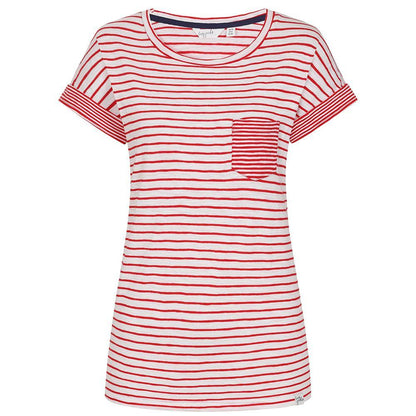 Red - Front - Lazy Jacks Womens-Ladies Striped Roll Sleeve T-Shirt