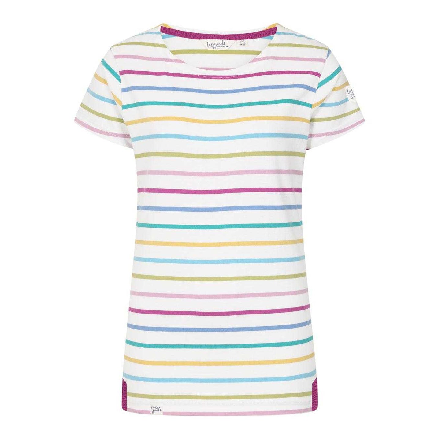 Multicoloured - Front - Lazy Jacks Womens-Ladies Breton Colour Block Stripe Short-Sleeved T-Shirt