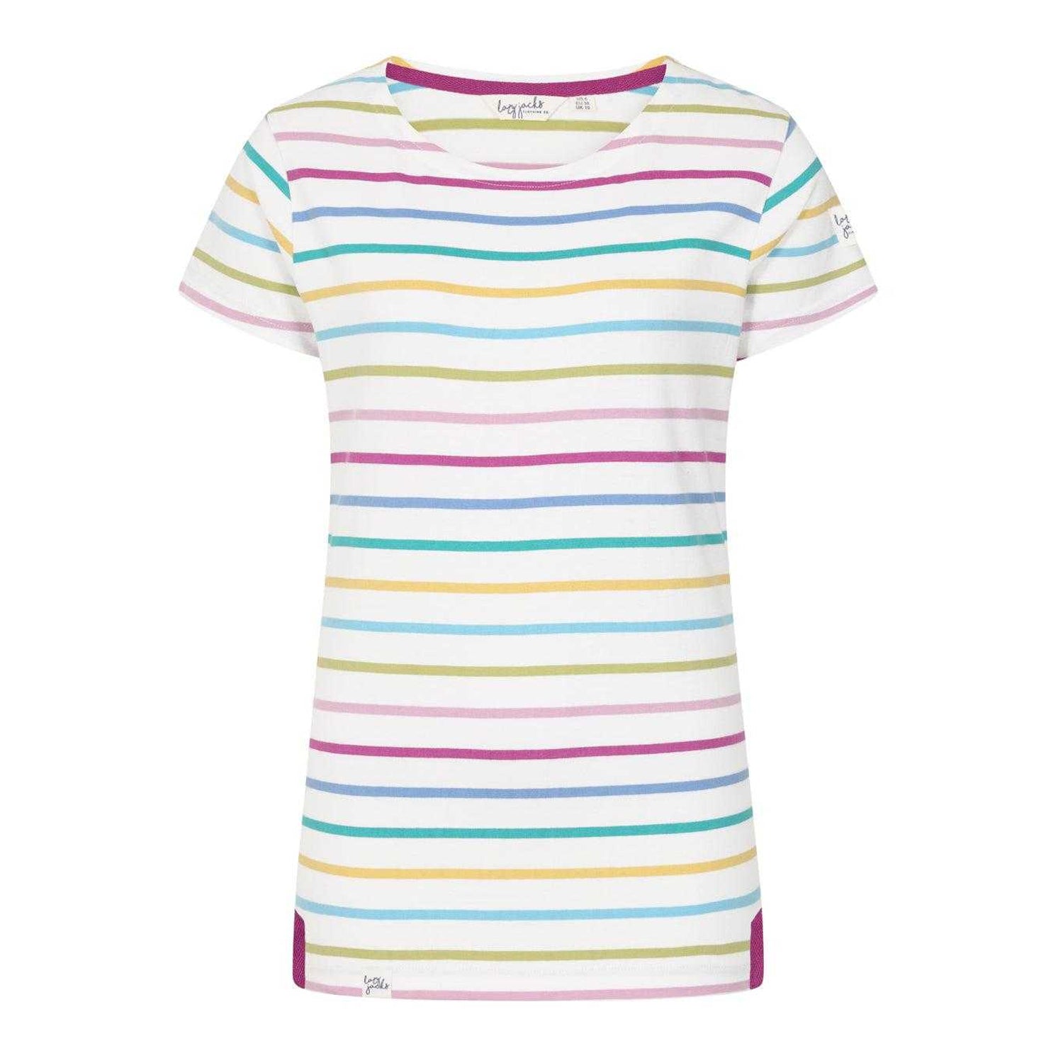 Multicoloured - Front - Lazy Jacks Womens-Ladies Breton Colour Block Stripe Short-Sleeved T-Shirt