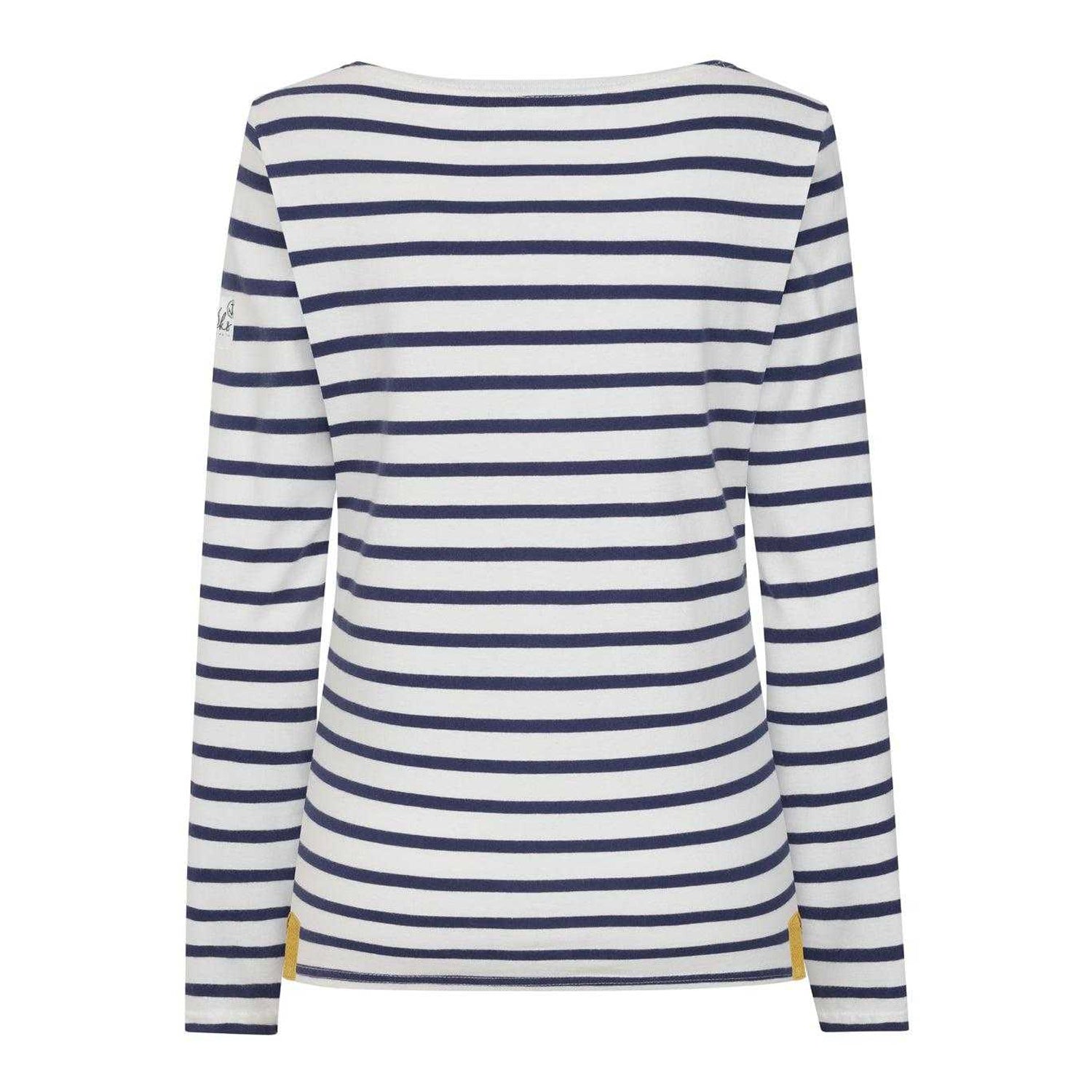 Chalk - Back - Lazy Jacks Womens-Ladies Breton Contrast Striped Long-Sleeved T-Shirt