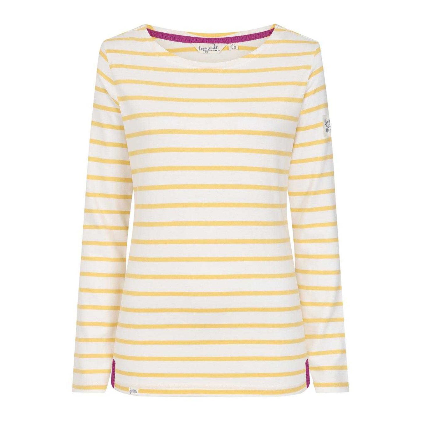 Lemon - Front - Lazy Jacks Womens-Ladies Breton Contrast Striped Long-Sleeved T-Shirt