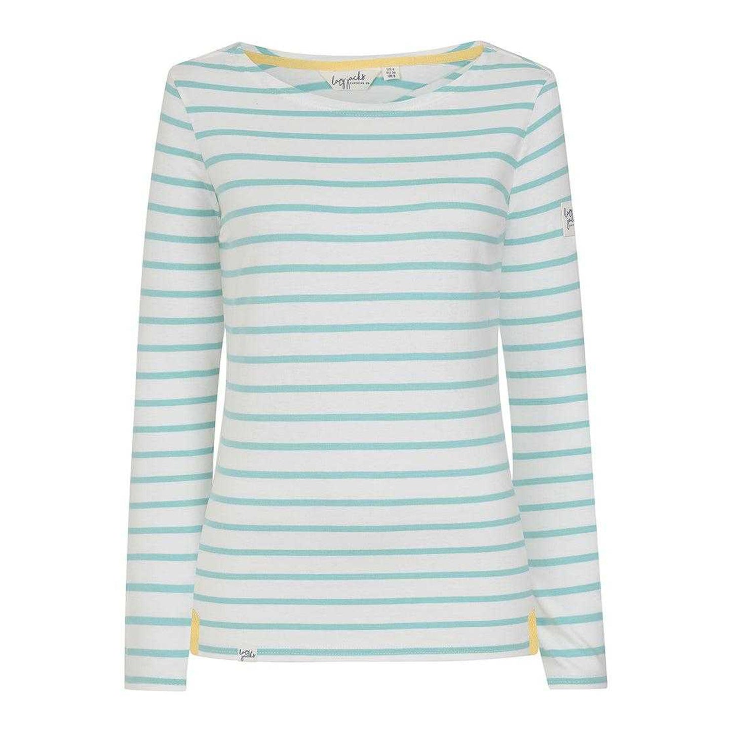 Peppermint - Front - Lazy Jacks Womens-Ladies Breton Contrast Striped Long-Sleeved T-Shirt