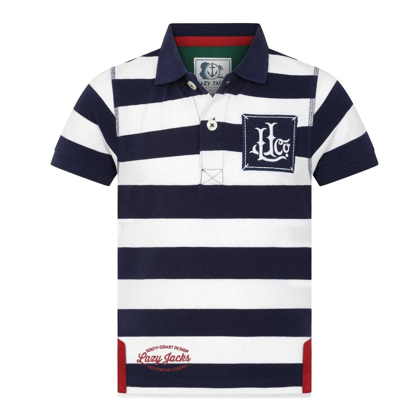 Marine - Front - Lazy Jacks Boys Wide Stripe Polo Shirt