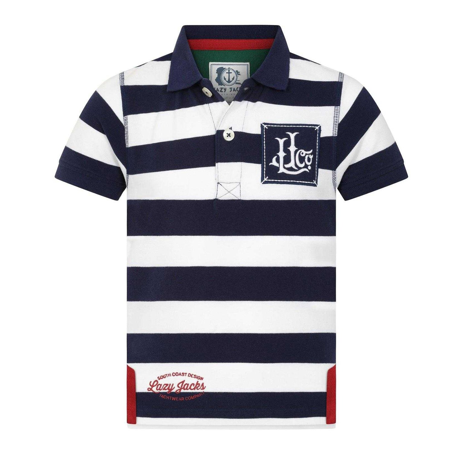 Marine - Front - Lazy Jacks Boys Wide Stripe Polo Shirt