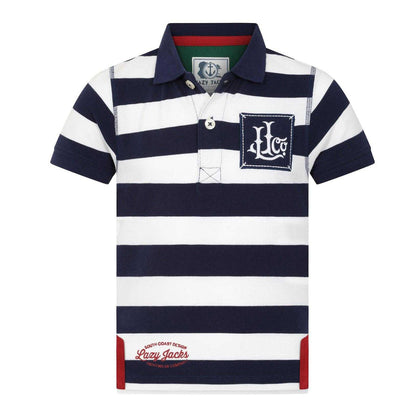 Marine - Front - Lazy Jacks Boys Wide Stripe Polo Shirt