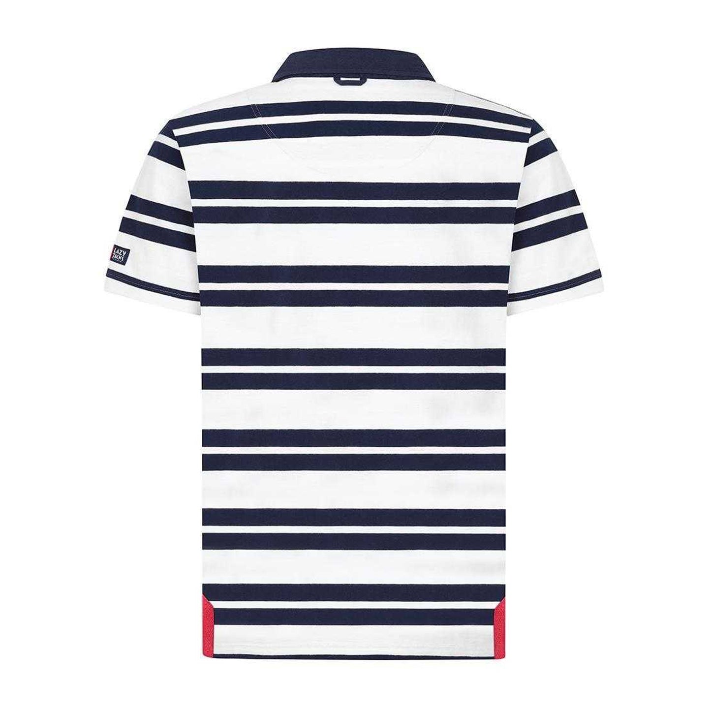 White - Back - Lazy Jacks Mens Narrow Stripe Short-Sleeved Rugby Polo Shirt