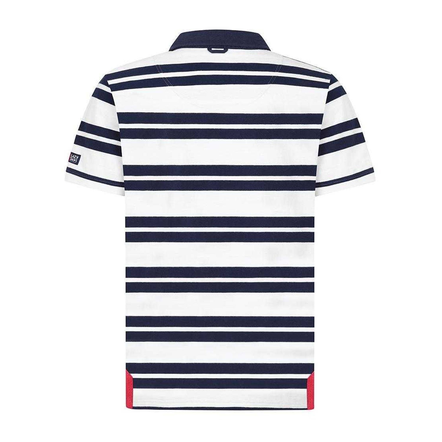 White - Back - Lazy Jacks Mens Narrow Stripe Short-Sleeved Rugby Polo Shirt