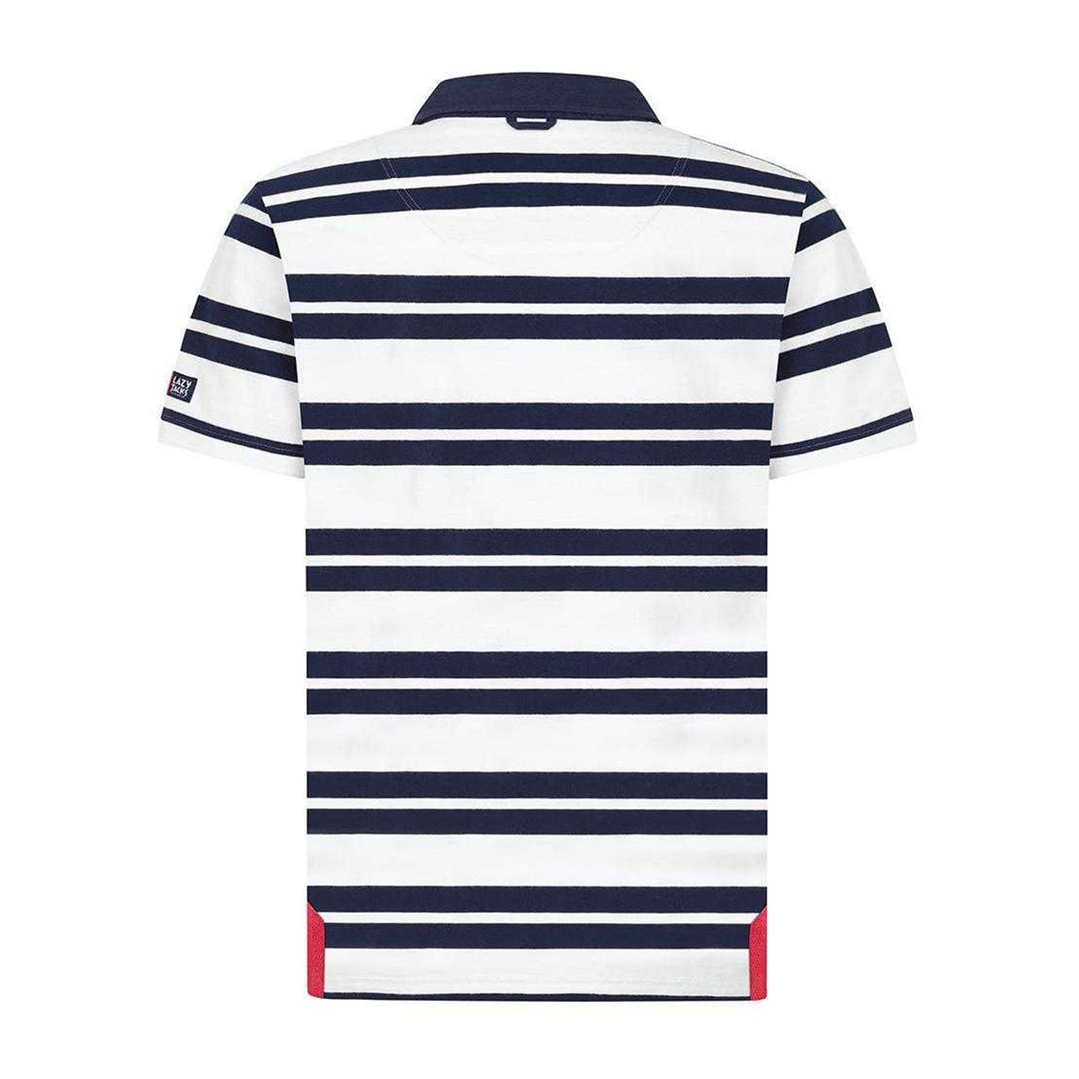 White - Back - Lazy Jacks Mens Narrow Stripe Short-Sleeved Rugby Polo Shirt