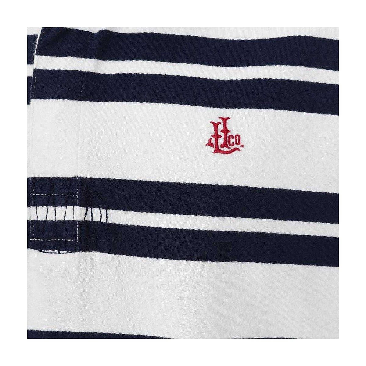 White - Side - Lazy Jacks Mens Narrow Stripe Short-Sleeved Rugby Polo Shirt