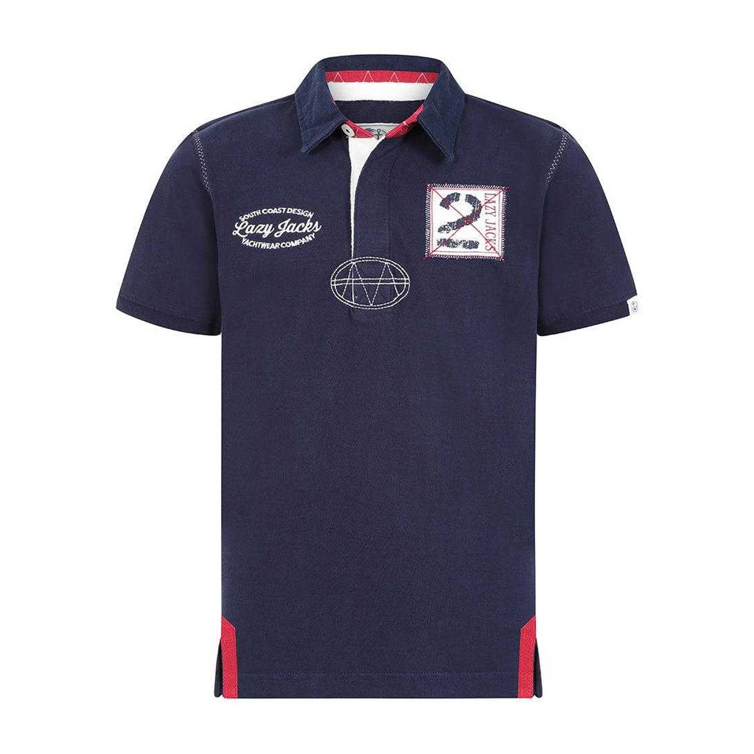 Marine - Front - Lazy Jacks Boys Back Print Short-Sleeved Rugby Polo Shirt