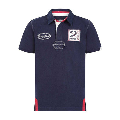 Marine - Front - Lazy Jacks Boys Back Print Short-Sleeved Rugby Polo Shirt