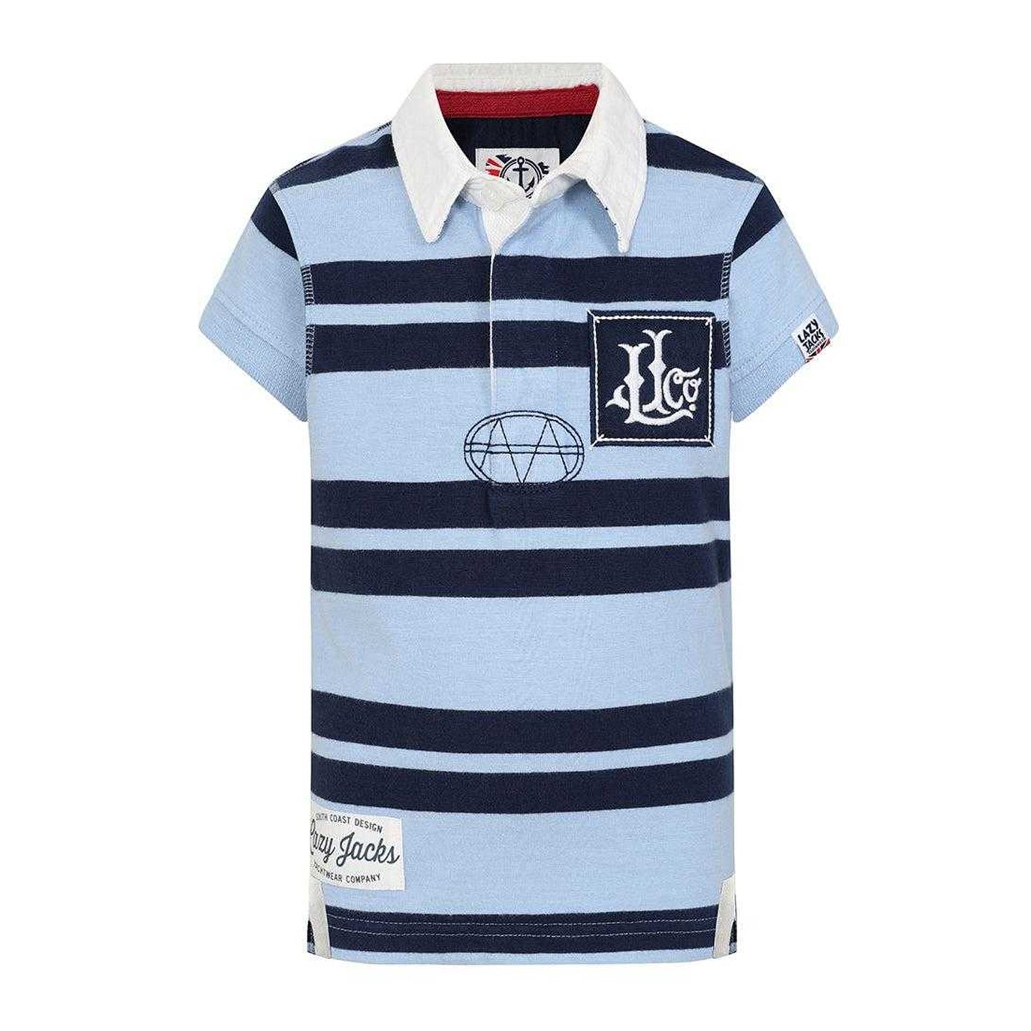Sky - Front - Lazy Jacks Boys Double Stripe Short-Sleeved Rugby Polo Shirt