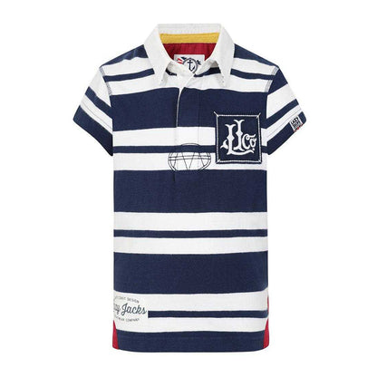 Marine - Front - Lazy Jacks Boys Double Stripe Short-Sleeved Rugby Polo Shirt