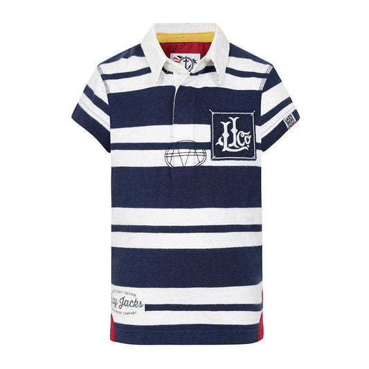 Marine - Front - Lazy Jacks Boys Double Stripe Short-Sleeved Rugby Polo Shirt