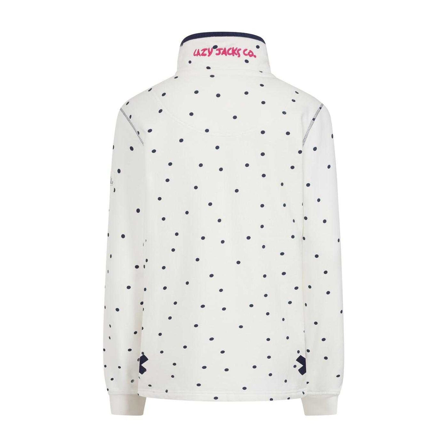 Chalk - Back - Lazy Jacks Womens-Ladies Polka Dot Button Neck Sweatshirt