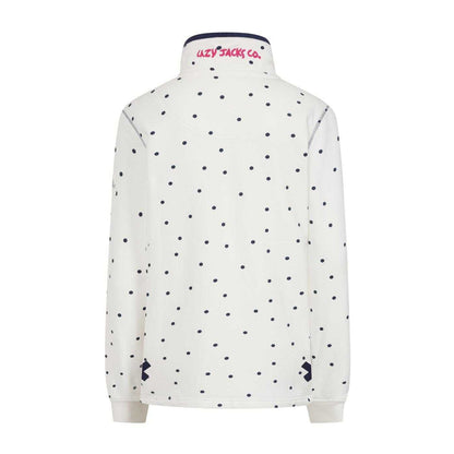 Chalk - Back - Lazy Jacks Womens-Ladies Polka Dot Button Neck Sweatshirt
