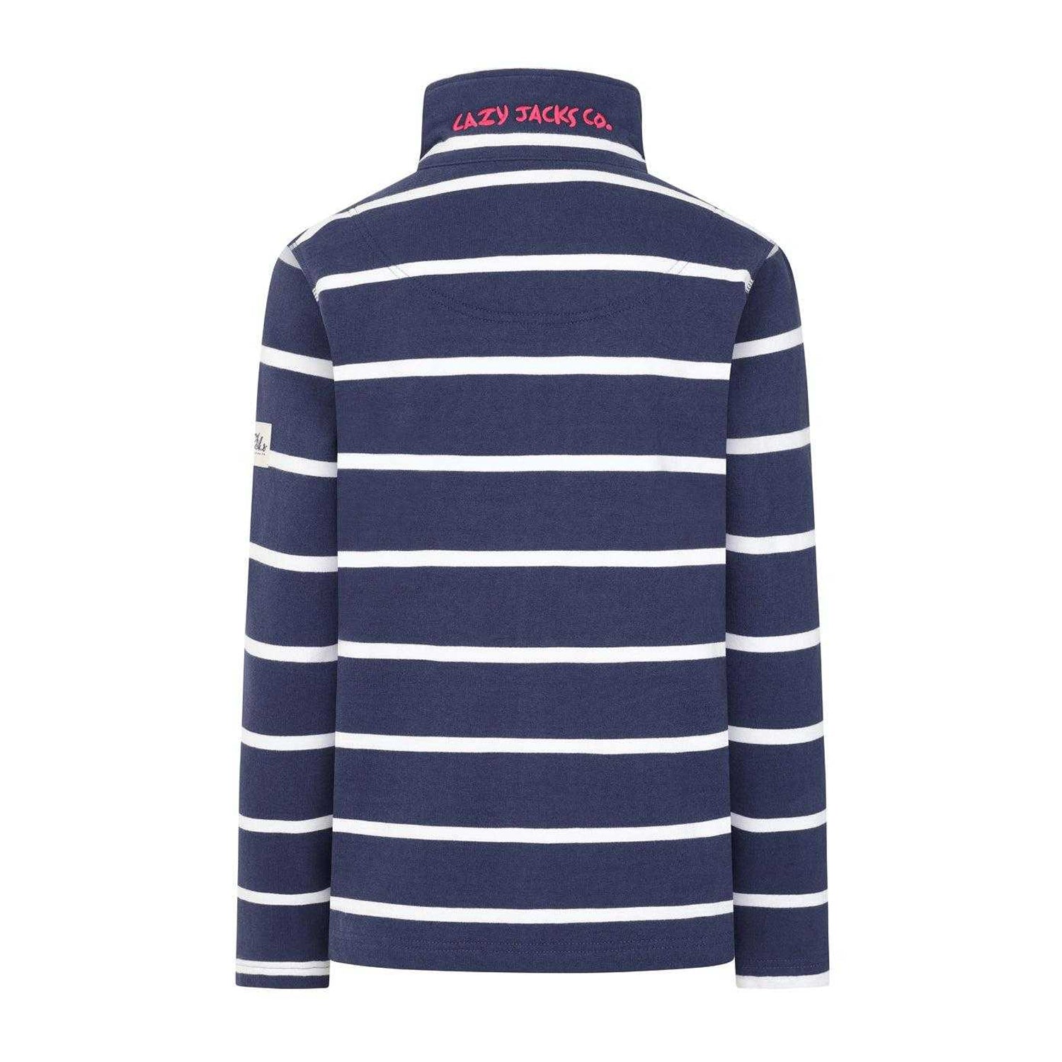 White - Back - Lazy Jacks Womens-Ladies Striped Full Zip Sweatshirt