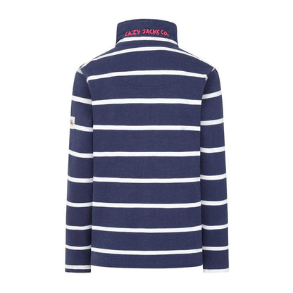 White - Back - Lazy Jacks Womens-Ladies Striped Full Zip Sweatshirt