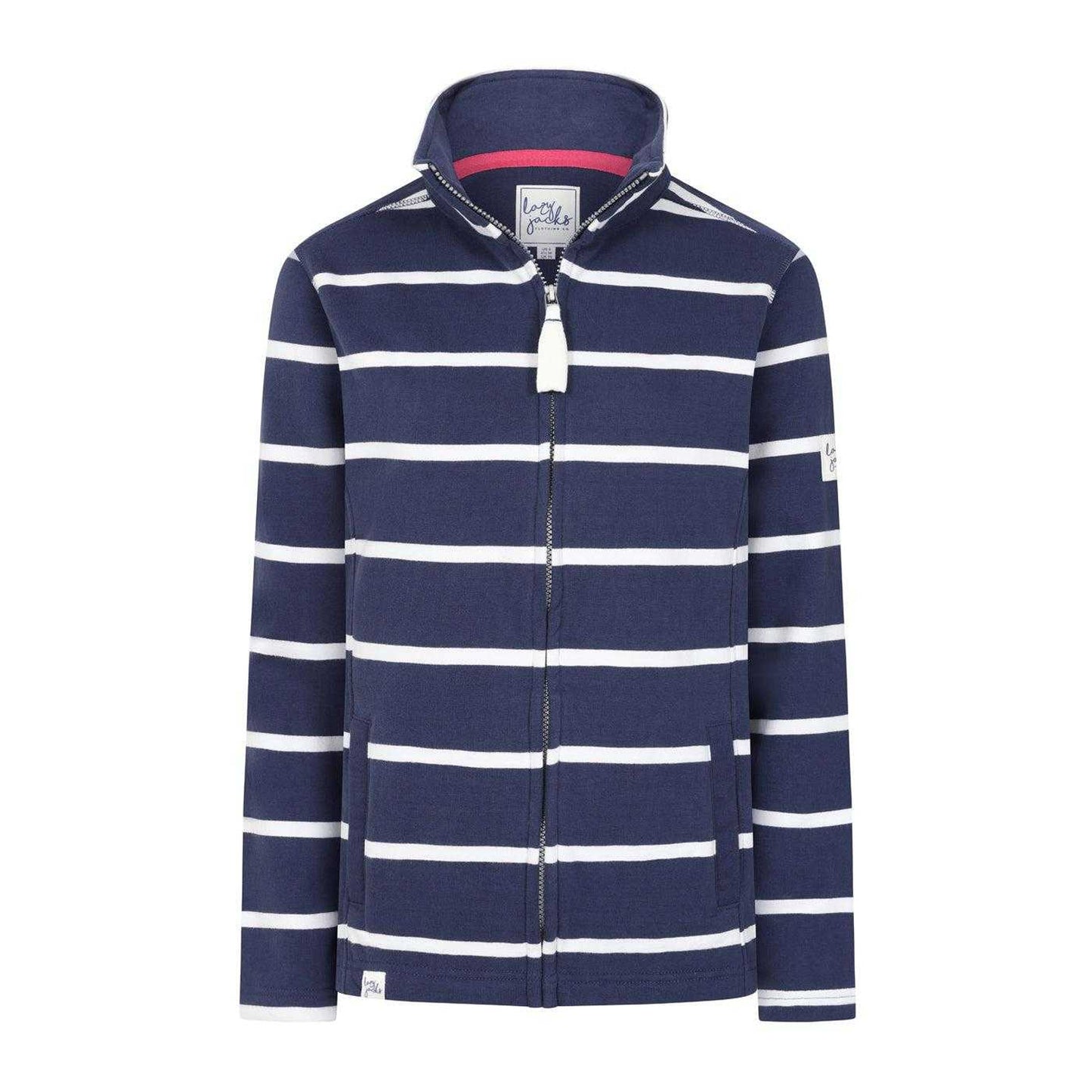 White - Front - Lazy Jacks Womens-Ladies Striped Full Zip Sweatshirt