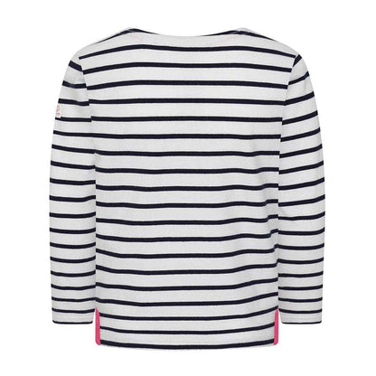 Chalk - Back - Lazy Jacks Girls Breton Contrast Striped Long-Sleeved Top