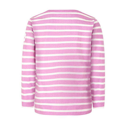 Fusion Pink - Back - Lazy Jacks Girls Breton Contrast Striped Long-Sleeved Top