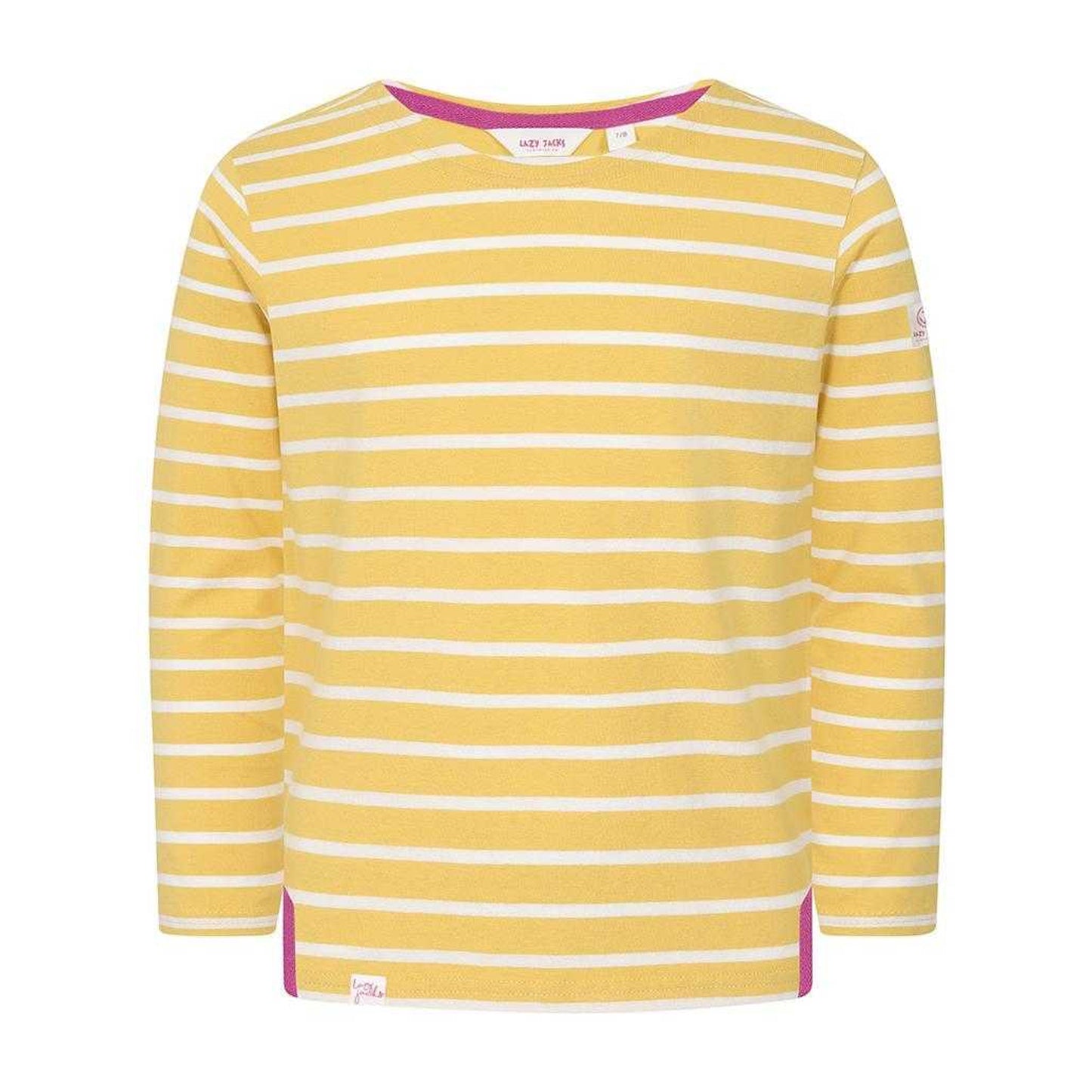 Lemon - Front - Lazy Jacks Girls Breton Contrast Striped Long-Sleeved Top