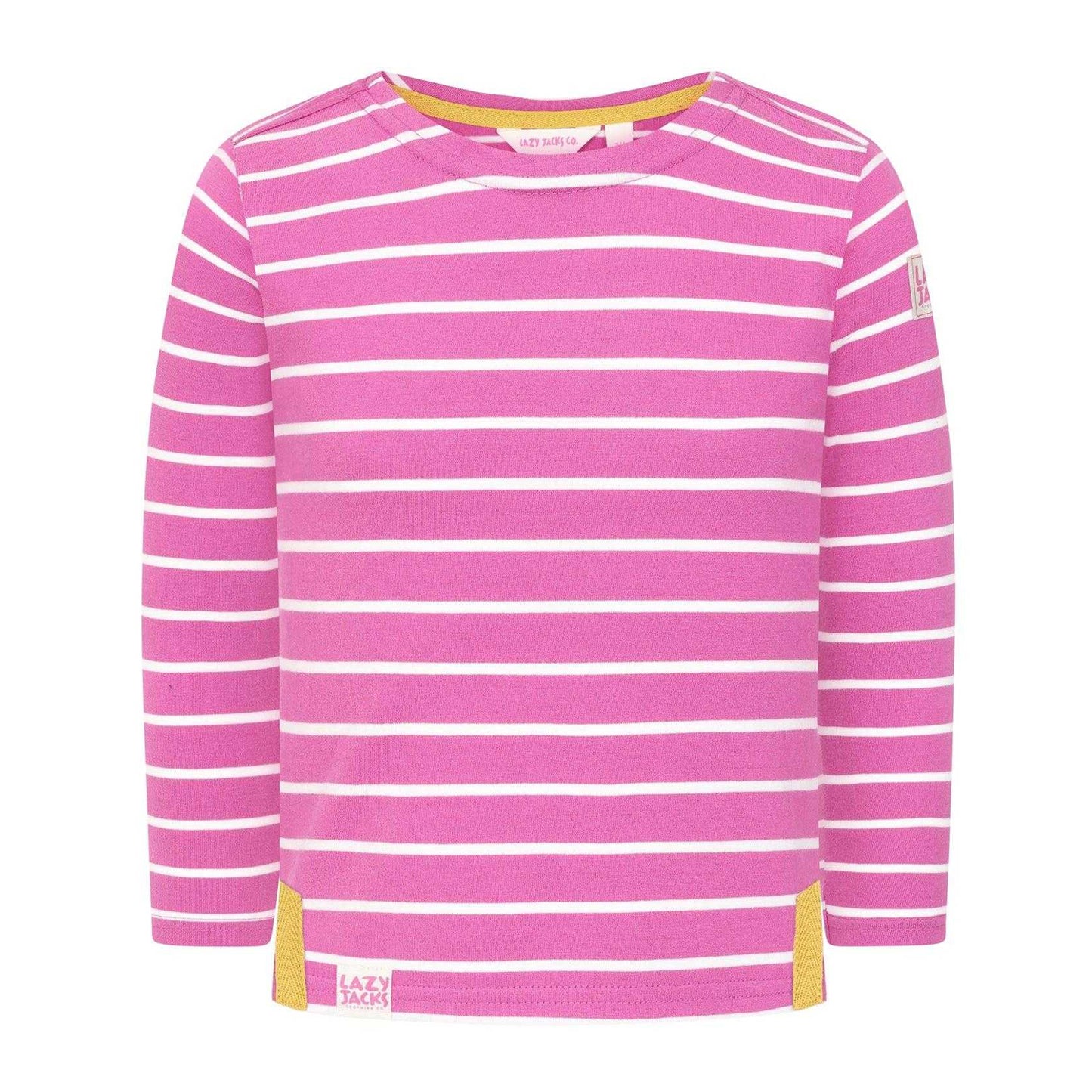 Raspberry - Front - Lazy Jacks Girls Breton Contrast Striped Long-Sleeved Top