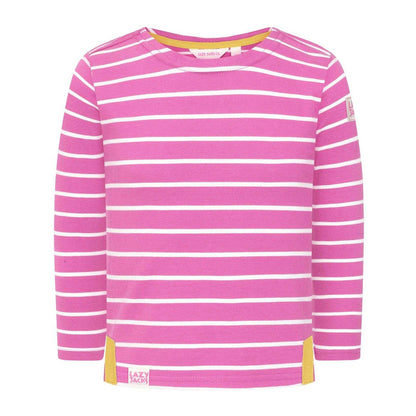 Raspberry - Front - Lazy Jacks Girls Breton Contrast Striped Long-Sleeved Top