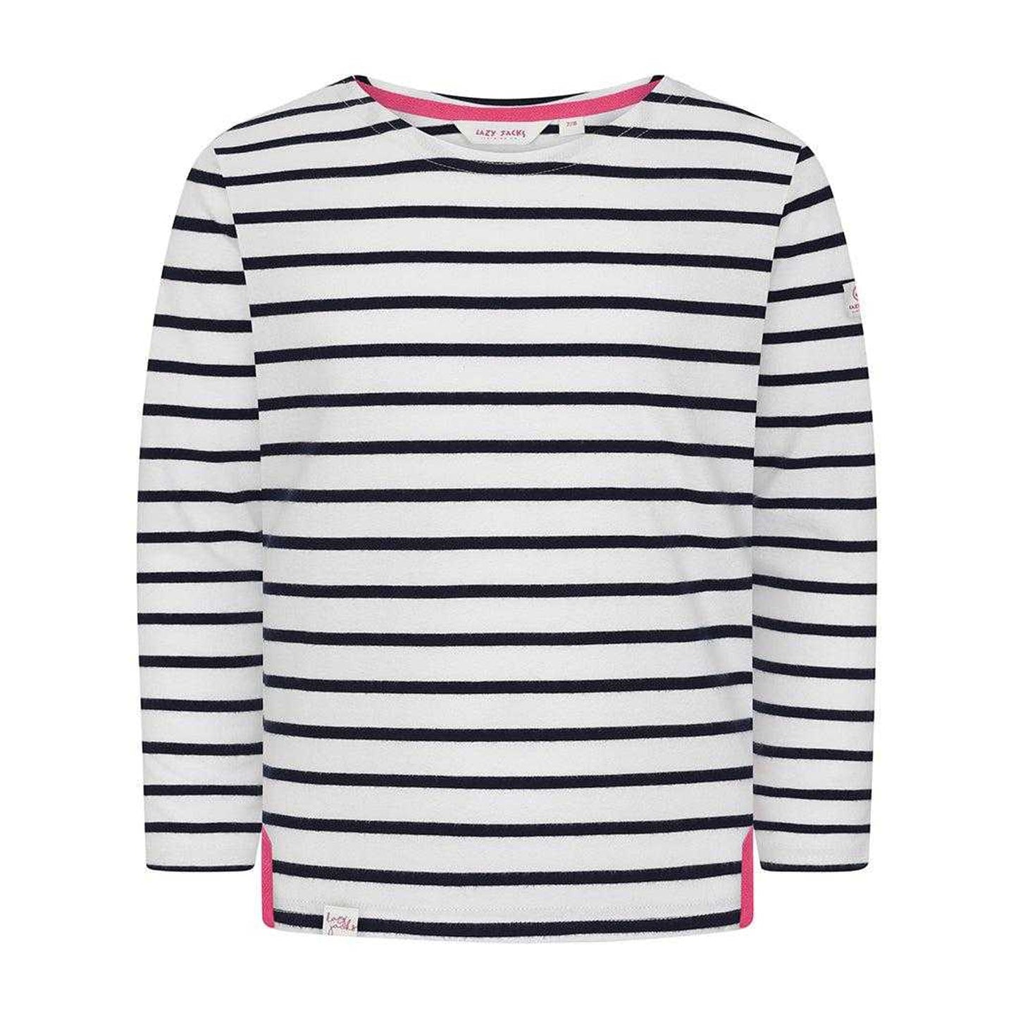 Chalk - Front - Lazy Jacks Girls Breton Contrast Striped Long-Sleeved Top