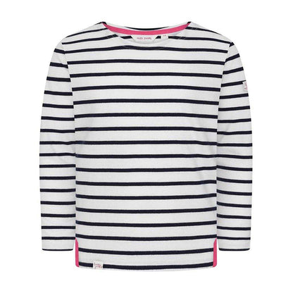 Chalk - Front - Lazy Jacks Girls Breton Contrast Striped Long-Sleeved Top