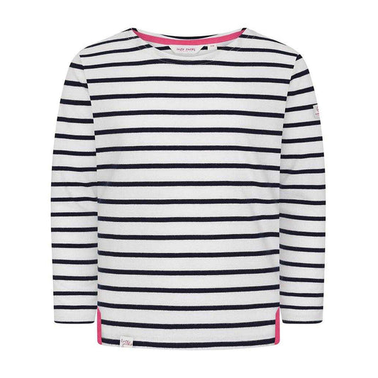 Chalk - Front - Lazy Jacks Girls Breton Contrast Striped Long-Sleeved Top