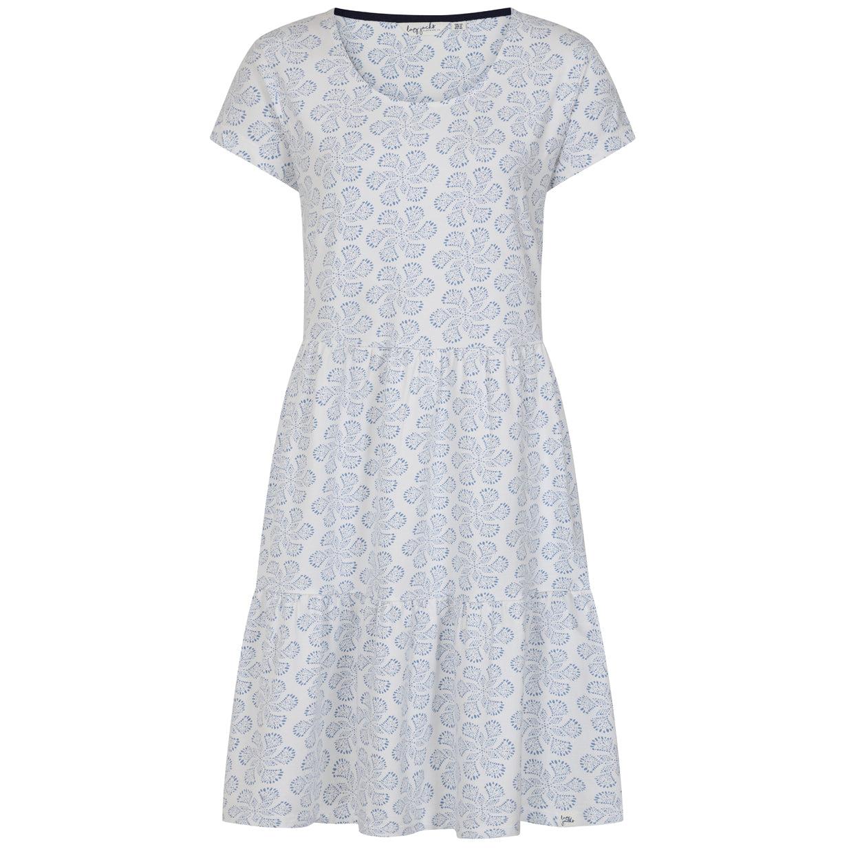 White-Blue - Front - Lazy Jacks Womens-Ladies Swirl Midi Dress