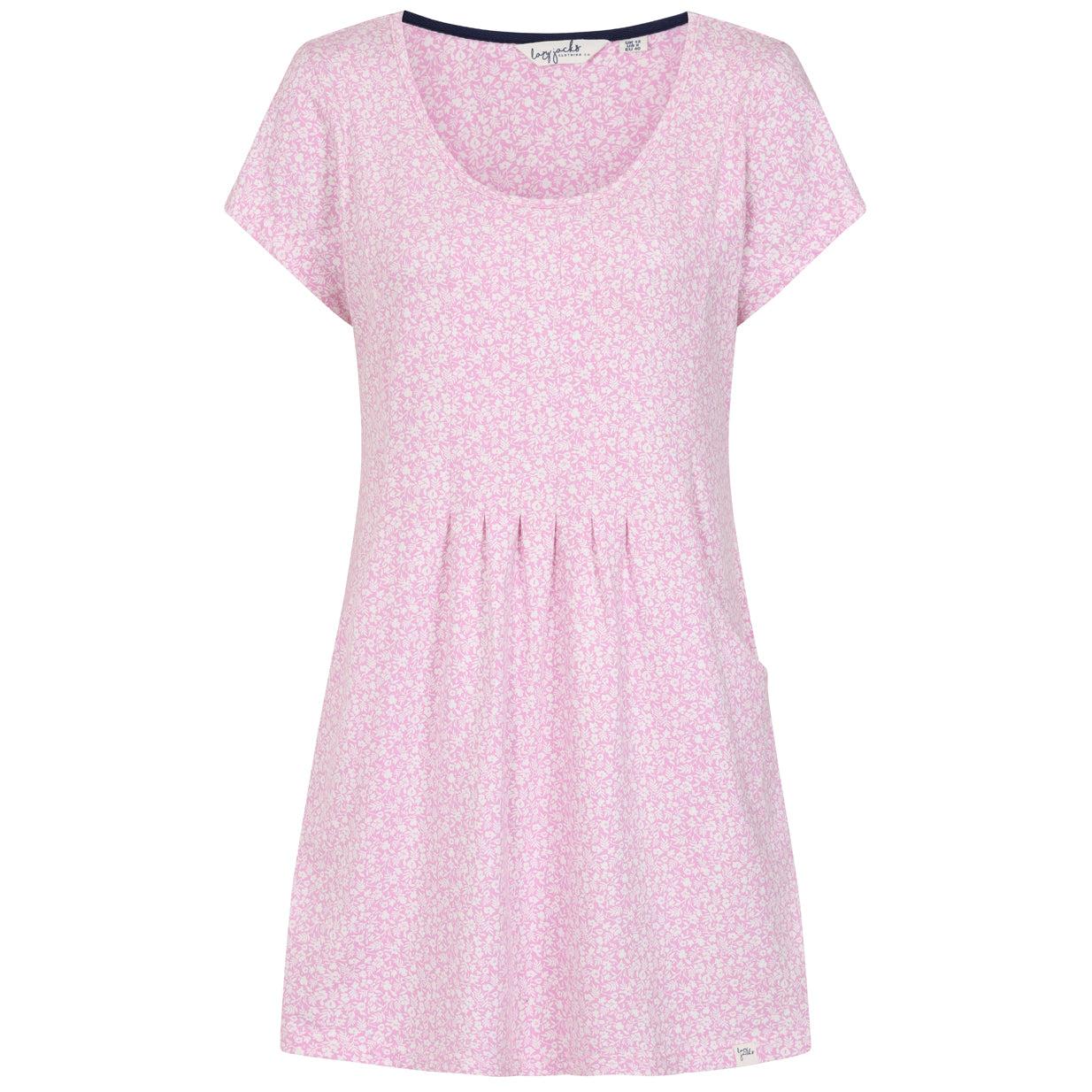 Pink - Front - Lazy Jacks Womens-Ladies Ditsy Print Tunic Top