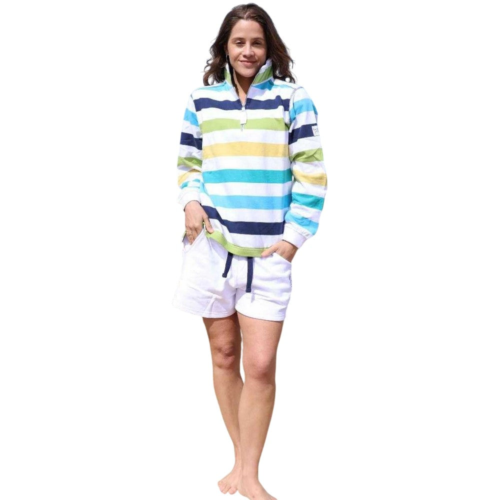 Green - Front - Lazy Jacks Womens-Ladies Striped Quarter Zip Sweatshirt