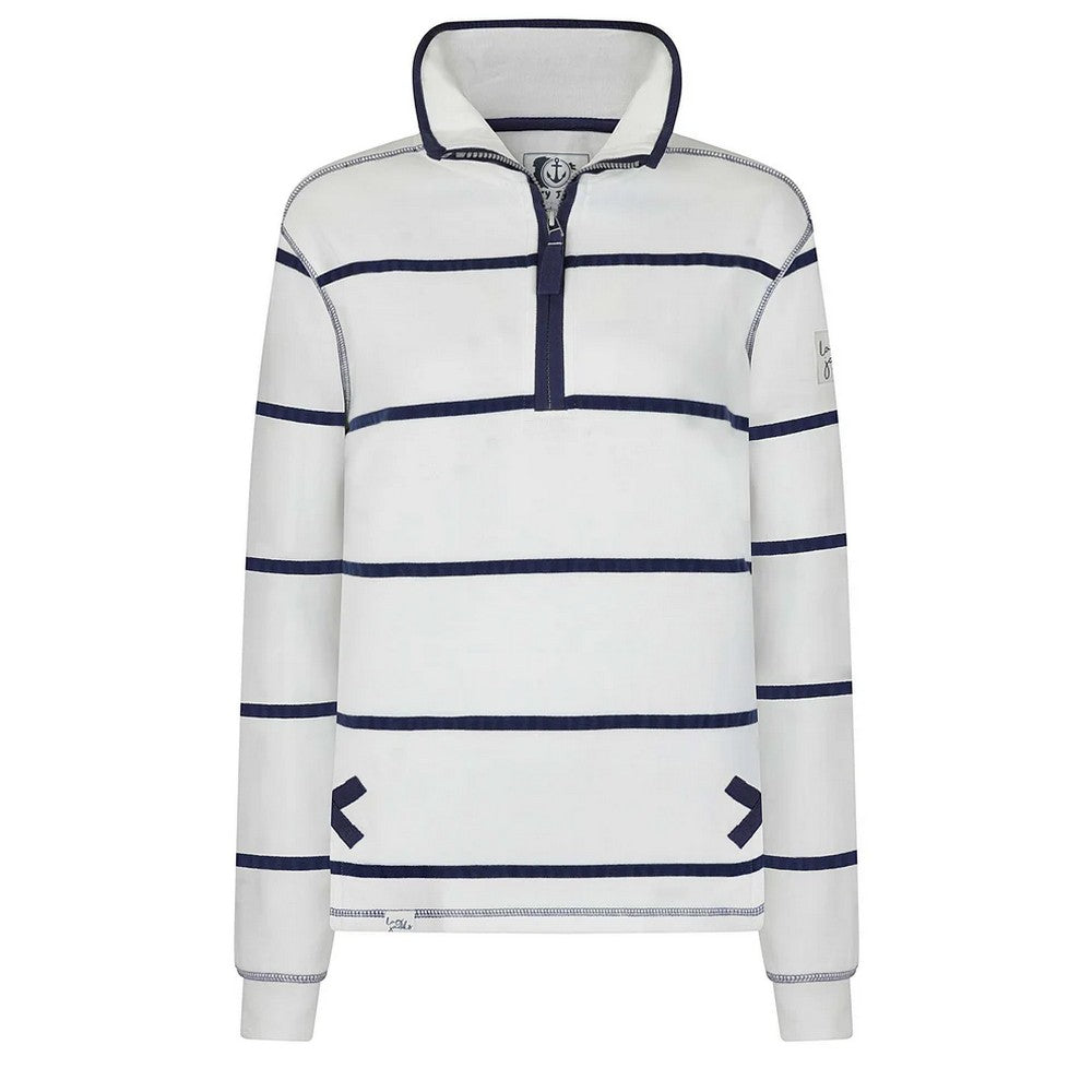 White - Front - Lazy Jacks Womens-Ladies Striped Quarter Zip Long-Sleeved Sweatshirt