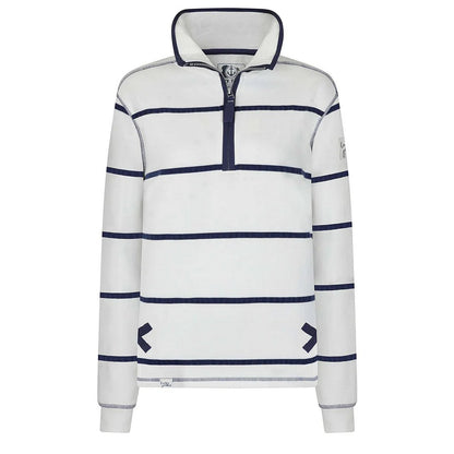 White - Front - Lazy Jacks Womens-Ladies Striped Quarter Zip Long-Sleeved Sweatshirt