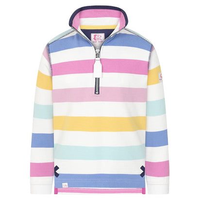 Pastel - Front - Lazy Jacks Girls Striped Quarter Zip Sweatshirt