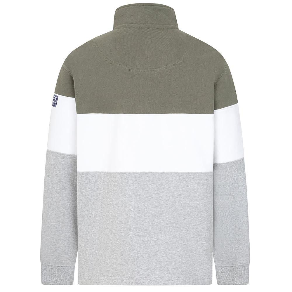 Khaki Green-Grey Marl - Back - Lazy Jacks Mens Contrast Quarter Zip Sweatshirt